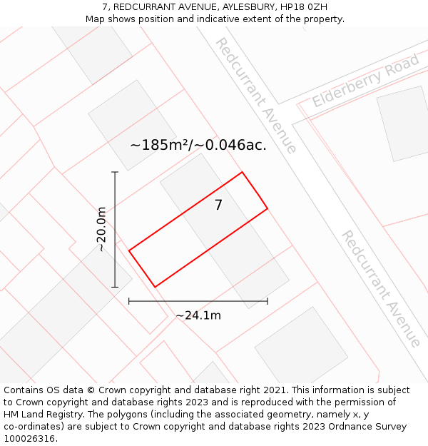 7, REDCURRANT AVENUE, AYLESBURY, HP18 0ZH: Plot and title map