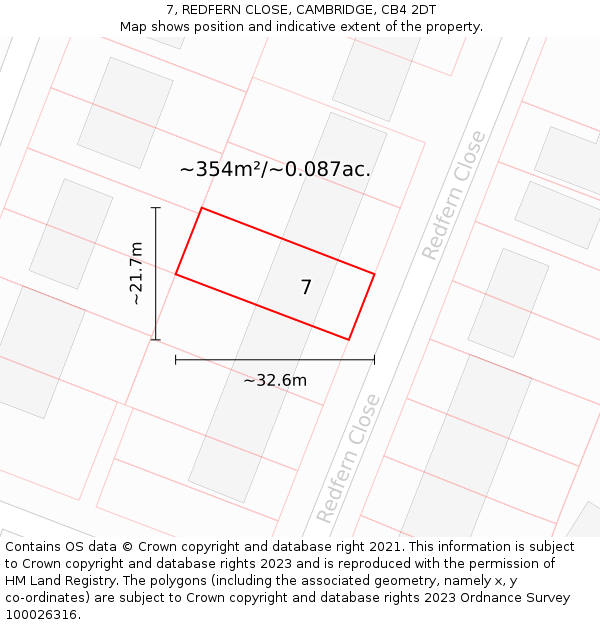 7, REDFERN CLOSE, CAMBRIDGE, CB4 2DT: Plot and title map