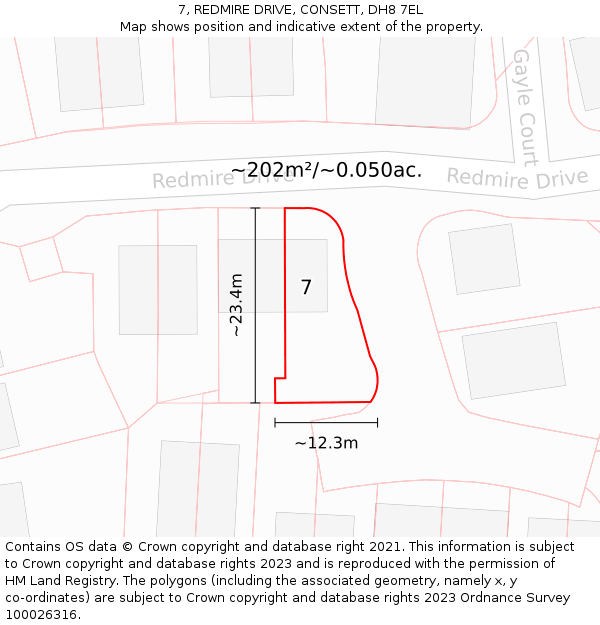 7, REDMIRE DRIVE, CONSETT, DH8 7EL: Plot and title map