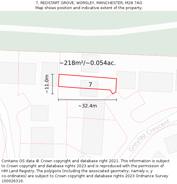 7, REDSTART GROVE, WORSLEY, MANCHESTER, M28 7AG: Plot and title map