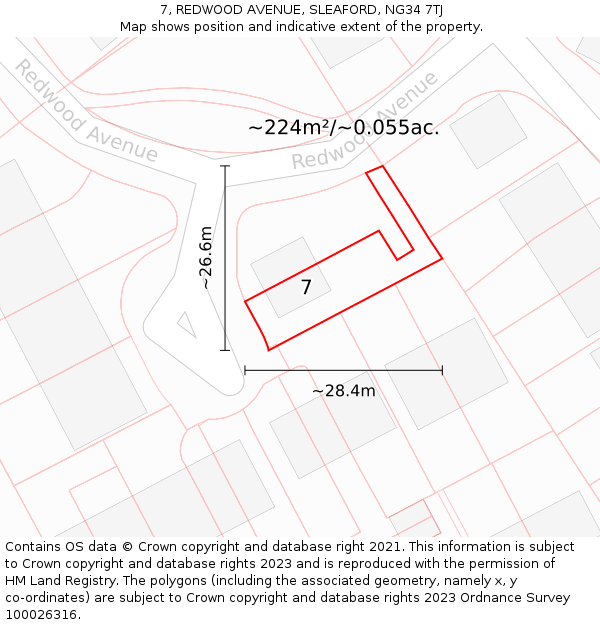 7, REDWOOD AVENUE, SLEAFORD, NG34 7TJ: Plot and title map