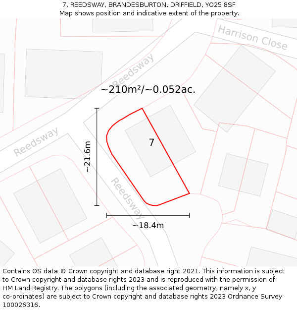 7, REEDSWAY, BRANDESBURTON, DRIFFIELD, YO25 8SF: Plot and title map