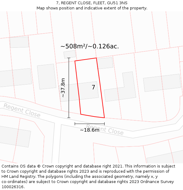 7, REGENT CLOSE, FLEET, GU51 3NS: Plot and title map