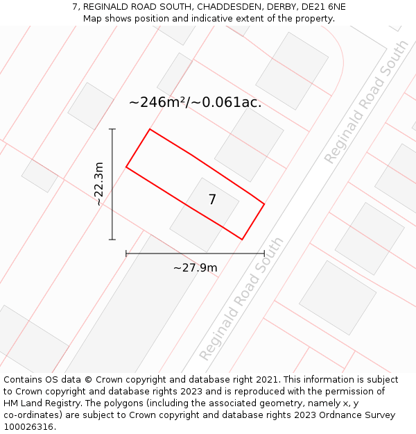 7, REGINALD ROAD SOUTH, CHADDESDEN, DERBY, DE21 6NE: Plot and title map