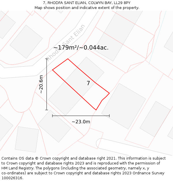 7, RHODFA SANT ELIAN, COLWYN BAY, LL29 8PY: Plot and title map