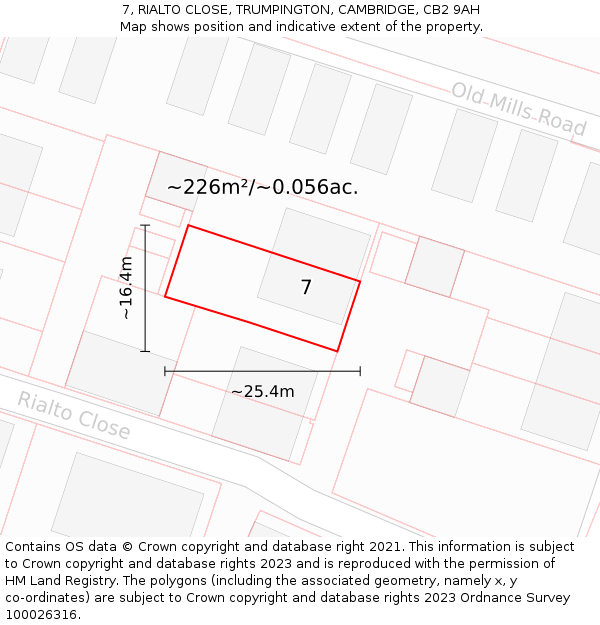 7, RIALTO CLOSE, TRUMPINGTON, CAMBRIDGE, CB2 9AH: Plot and title map