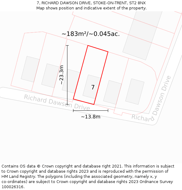 7, RICHARD DAWSON DRIVE, STOKE-ON-TRENT, ST2 8NX: Plot and title map