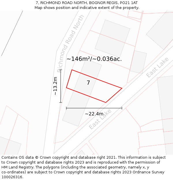 7, RICHMOND ROAD NORTH, BOGNOR REGIS, PO21 1AT: Plot and title map