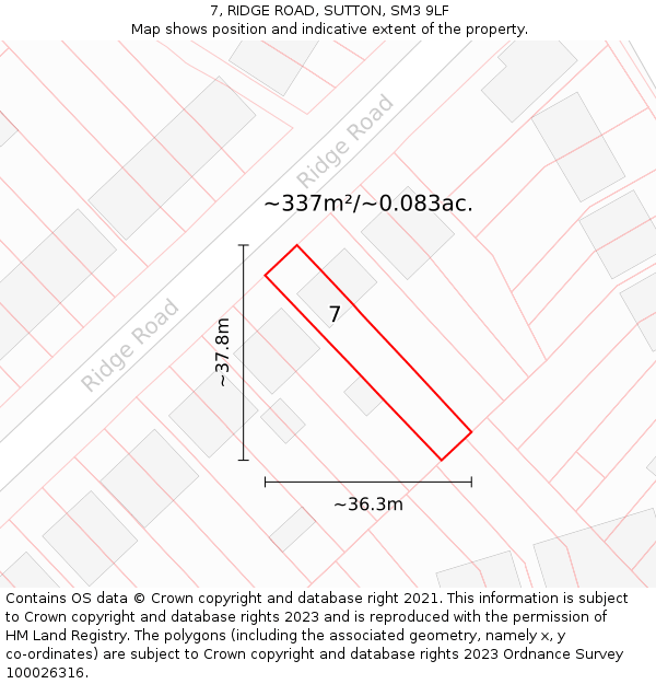 7, RIDGE ROAD, SUTTON, SM3 9LF: Plot and title map