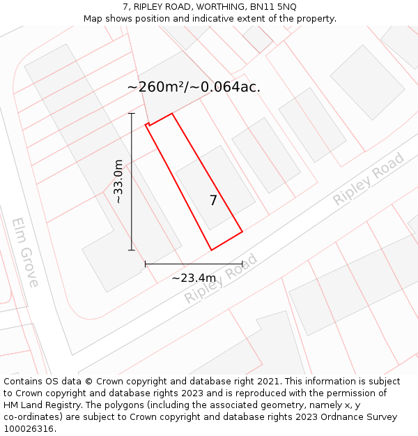 7, RIPLEY ROAD, WORTHING, BN11 5NQ: Plot and title map