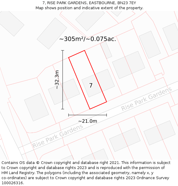 7, RISE PARK GARDENS, EASTBOURNE, BN23 7EY: Plot and title map