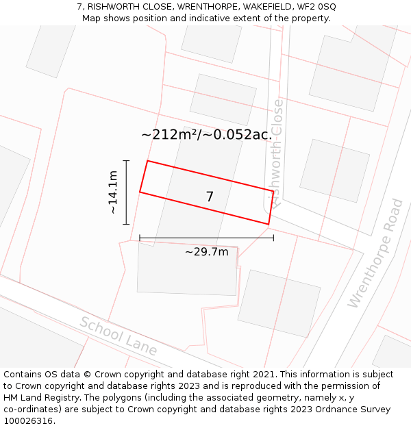 7, RISHWORTH CLOSE, WRENTHORPE, WAKEFIELD, WF2 0SQ: Plot and title map