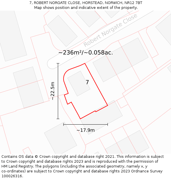 7, ROBERT NORGATE CLOSE, HORSTEAD, NORWICH, NR12 7BT: Plot and title map