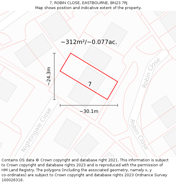 7, ROBIN CLOSE, EASTBOURNE, BN23 7RJ: Plot and title map