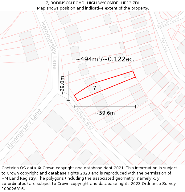 7, ROBINSON ROAD, HIGH WYCOMBE, HP13 7BL: Plot and title map