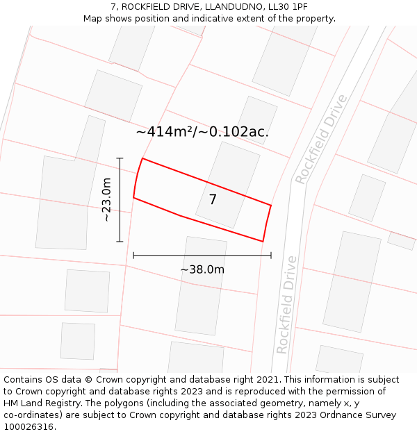 7, ROCKFIELD DRIVE, LLANDUDNO, LL30 1PF: Plot and title map