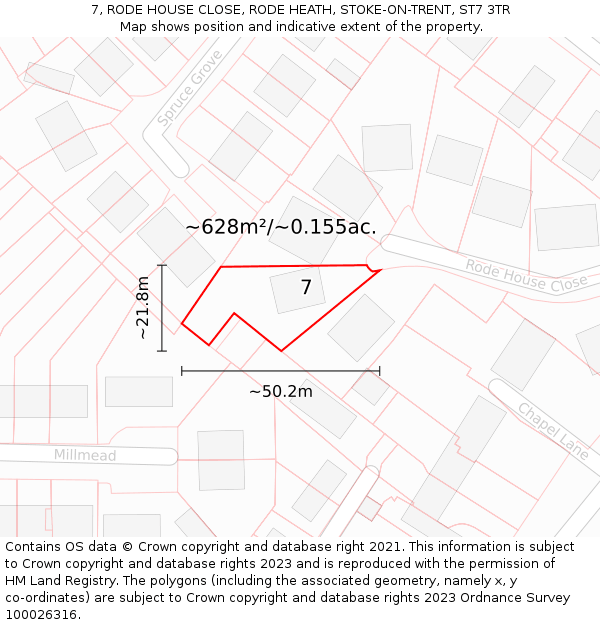 7, RODE HOUSE CLOSE, RODE HEATH, STOKE-ON-TRENT, ST7 3TR: Plot and title map