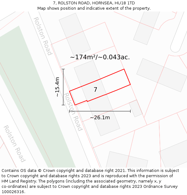 7, ROLSTON ROAD, HORNSEA, HU18 1TD: Plot and title map