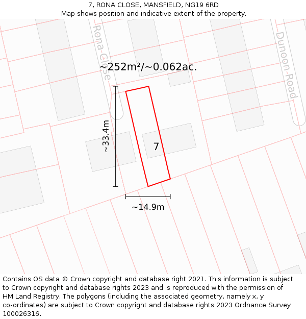 7, RONA CLOSE, MANSFIELD, NG19 6RD: Plot and title map