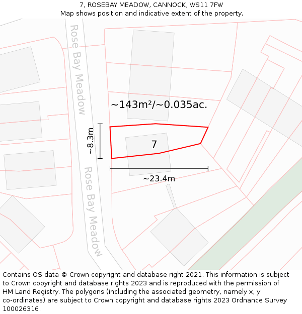 7, ROSEBAY MEADOW, CANNOCK, WS11 7FW: Plot and title map