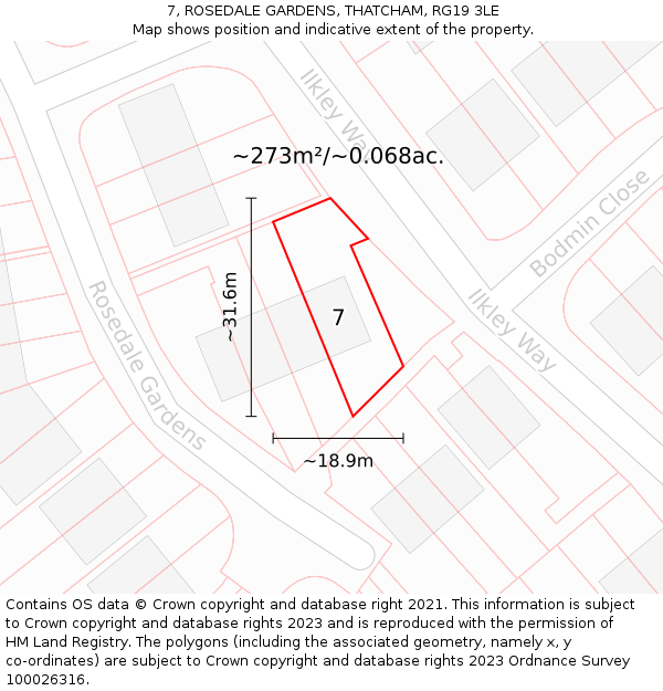 7, ROSEDALE GARDENS, THATCHAM, RG19 3LE: Plot and title map