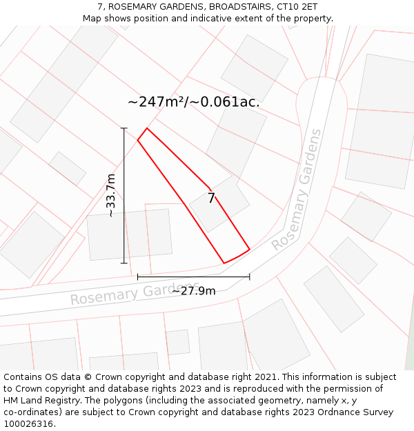 7, ROSEMARY GARDENS, BROADSTAIRS, CT10 2ET: Plot and title map