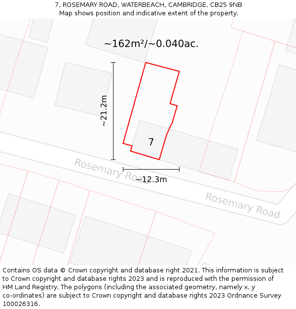 7, ROSEMARY ROAD, WATERBEACH, CAMBRIDGE, CB25 9NB: Plot and title map