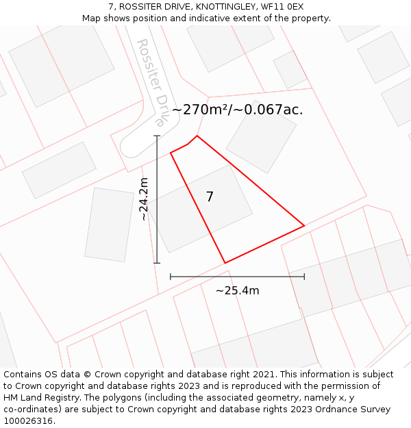 7, ROSSITER DRIVE, KNOTTINGLEY, WF11 0EX: Plot and title map