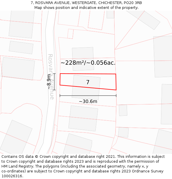 7, ROSVARA AVENUE, WESTERGATE, CHICHESTER, PO20 3RB: Plot and title map