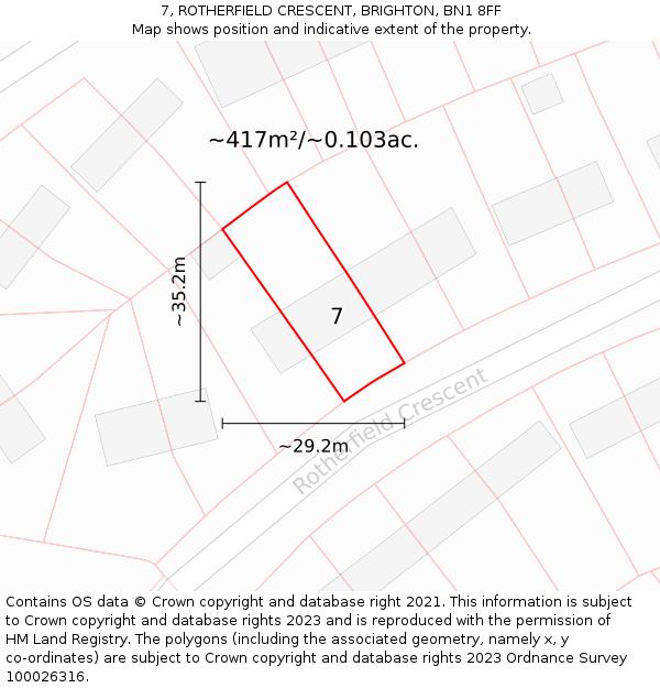 7, ROTHERFIELD CRESCENT, BRIGHTON, BN1 8FF: Plot and title map