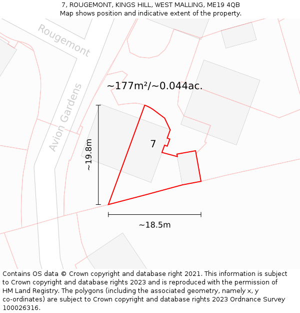 7, ROUGEMONT, KINGS HILL, WEST MALLING, ME19 4QB: Plot and title map