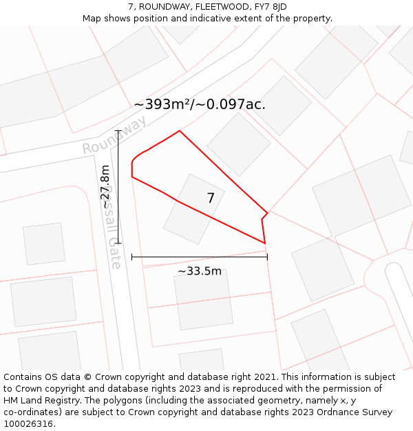 7, ROUNDWAY, FLEETWOOD, FY7 8JD: Plot and title map