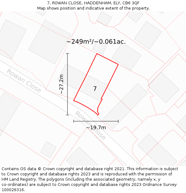 7, ROWAN CLOSE, HADDENHAM, ELY, CB6 3QF: Plot and title map