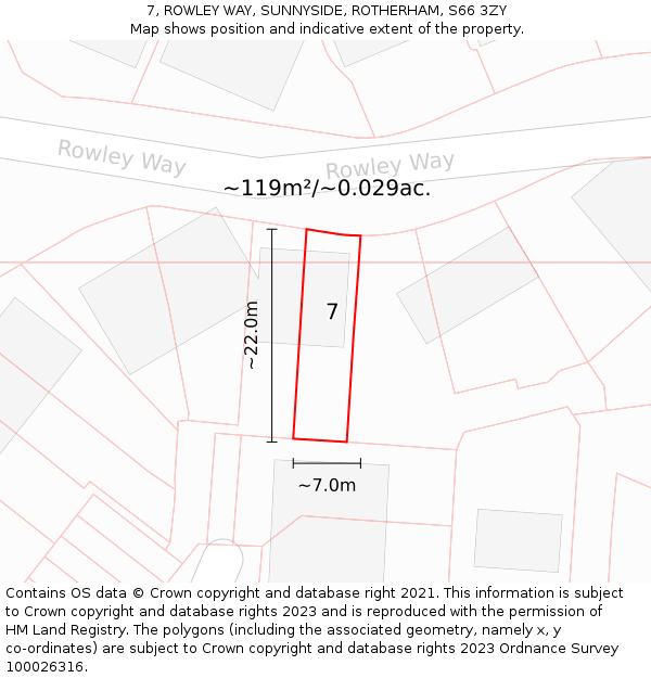 7, ROWLEY WAY, SUNNYSIDE, ROTHERHAM, S66 3ZY: Plot and title map