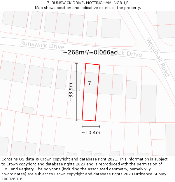 7, RUNSWICK DRIVE, NOTTINGHAM, NG8 1JE: Plot and title map