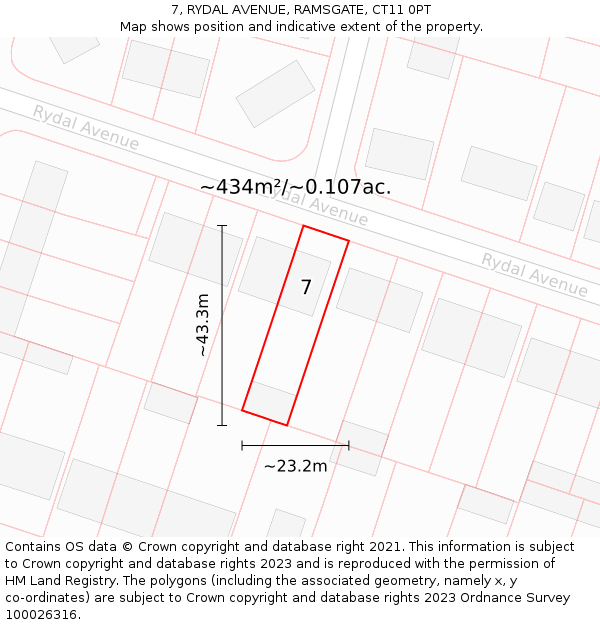 7, RYDAL AVENUE, RAMSGATE, CT11 0PT: Plot and title map