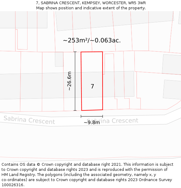 7, SABRINA CRESCENT, KEMPSEY, WORCESTER, WR5 3WR: Plot and title map