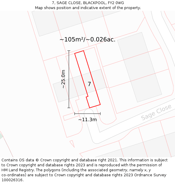 7, SAGE CLOSE, BLACKPOOL, FY2 0WG: Plot and title map