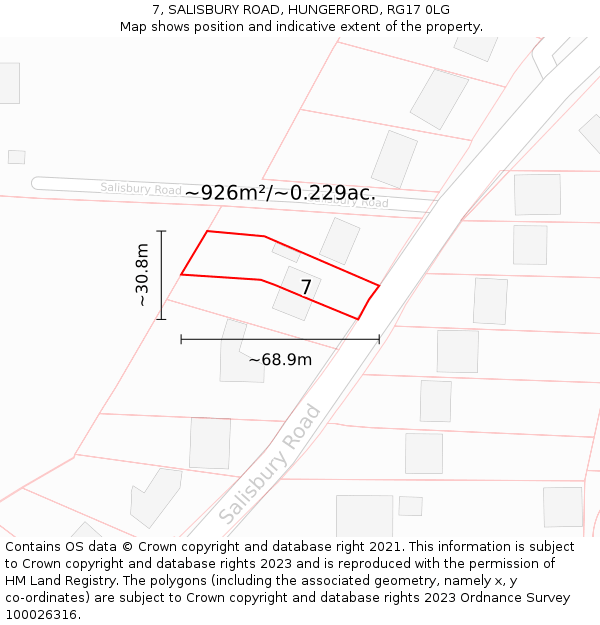 7, SALISBURY ROAD, HUNGERFORD, RG17 0LG: Plot and title map