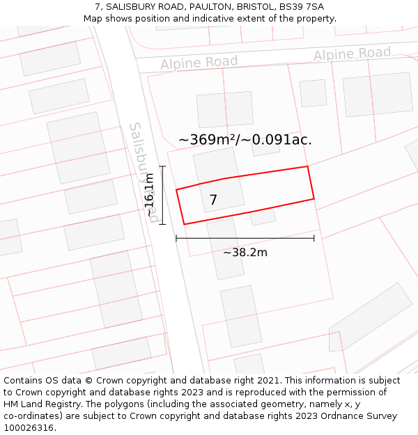 7, SALISBURY ROAD, PAULTON, BRISTOL, BS39 7SA: Plot and title map