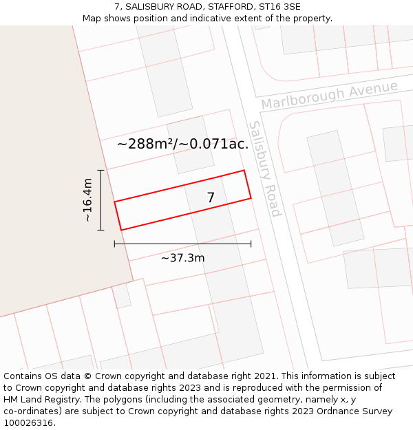 7, SALISBURY ROAD, STAFFORD, ST16 3SE: Plot and title map