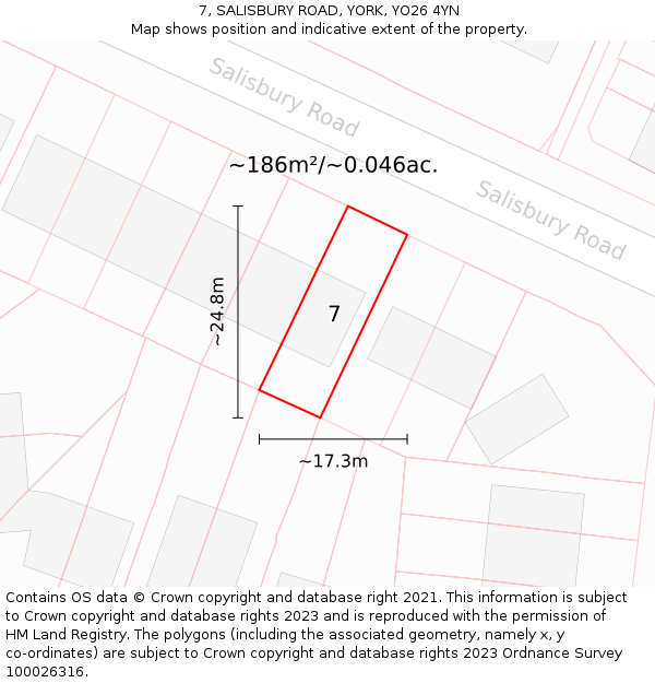 7, SALISBURY ROAD, YORK, YO26 4YN: Plot and title map