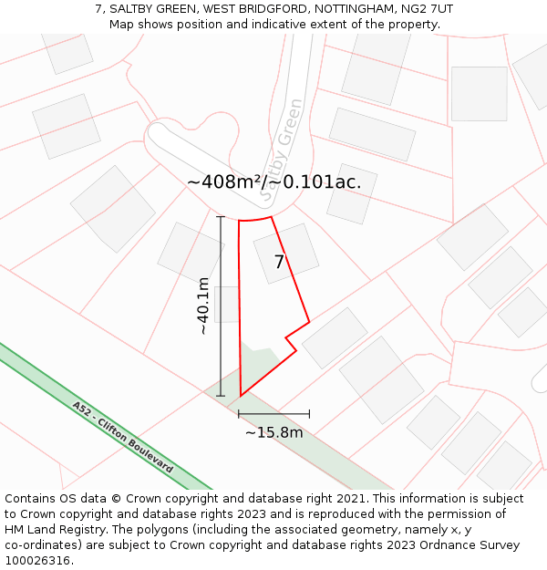 7, SALTBY GREEN, WEST BRIDGFORD, NOTTINGHAM, NG2 7UT: Plot and title map