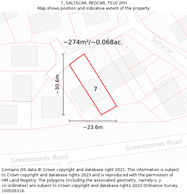 7, SALTSCAR, REDCAR, TS10 2PH: Plot and title map