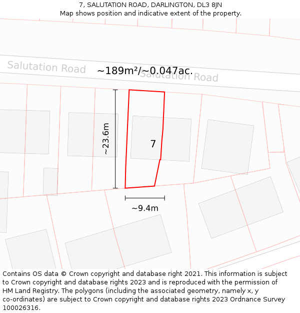 7, SALUTATION ROAD, DARLINGTON, DL3 8JN: Plot and title map