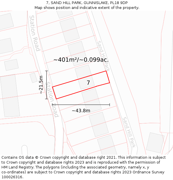 7, SAND HILL PARK, GUNNISLAKE, PL18 9DP: Plot and title map