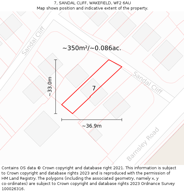 7, SANDAL CLIFF, WAKEFIELD, WF2 6AU: Plot and title map