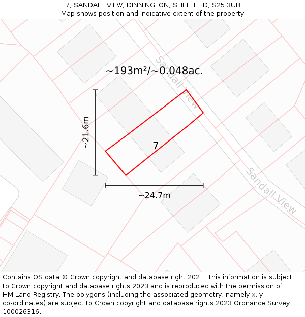 7, SANDALL VIEW, DINNINGTON, SHEFFIELD, S25 3UB: Plot and title map