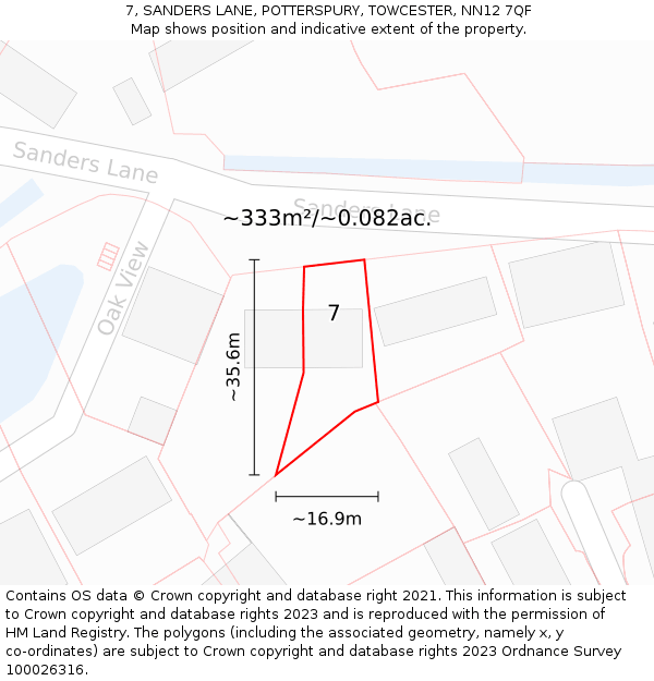 7, SANDERS LANE, POTTERSPURY, TOWCESTER, NN12 7QF: Plot and title map