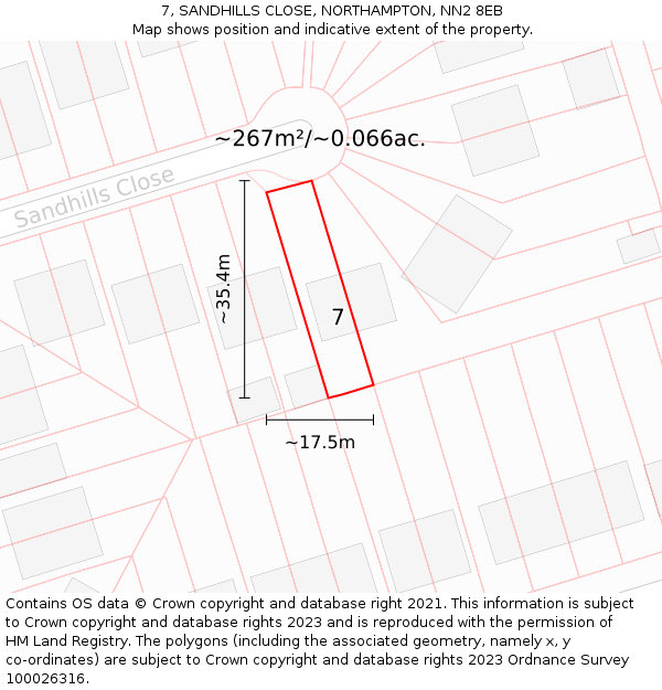 7, SANDHILLS CLOSE, NORTHAMPTON, NN2 8EB: Plot and title map